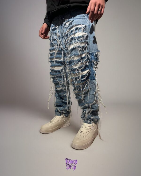 Jeans Fancy Drip “Bleached Chaos” – Denim Celeste Desgarrado - Image 2